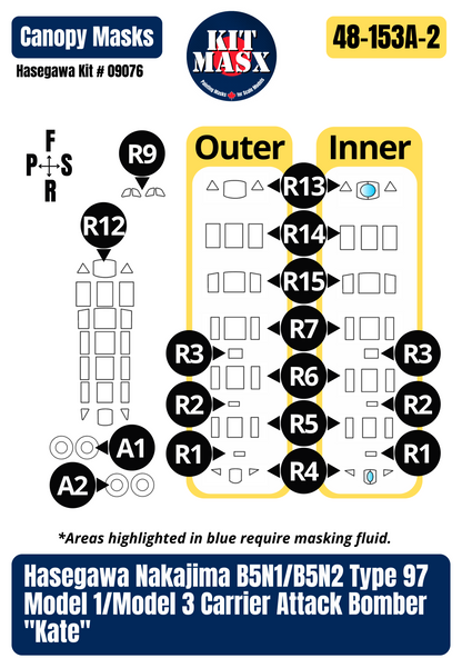 Hasegawa Nakajima B5N2 (Kate) "Carrier Soryu, Dec 7, 1941" 1/48 All-in-One Master Mask Set, Kit # 09076
