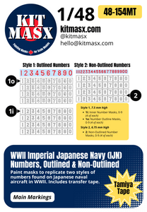 WWII Imperial Japanese Navy (IJN) Numbers, Outlined & Non-Outlined 1/48 Main Marking Paint Masks