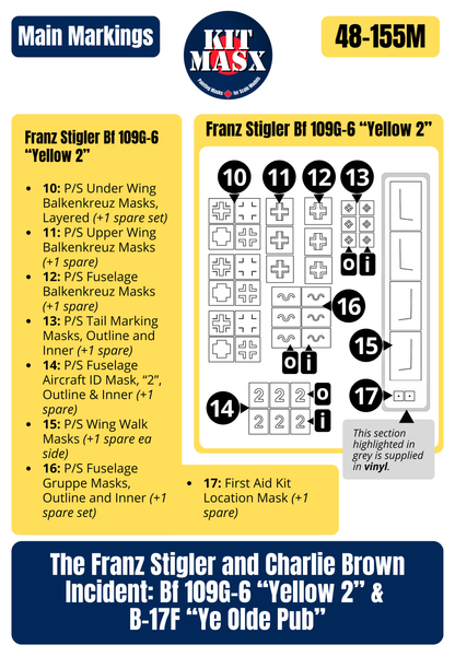 The Franz Stigler and Charlie Brown Incident: Bf 109G-6 “Yellow 2” & B-17F “Ye Olde Pub” 1/48 Main Marking Paint Masks
