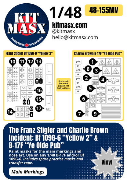 The Franz Stigler and Charlie Brown Incident: Bf 109G-6 “Yellow 2” & B-17F “Ye Olde Pub” 1/48 Main Marking Paint Masks