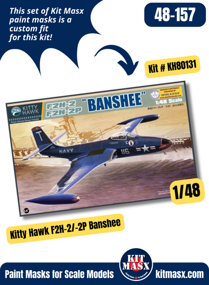 Kitty Hawk McDonnell F2H-2/-2P Banshee 1/48 Canopy Paint Masks, Kit # KH80131