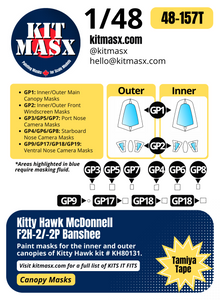 Kitty Hawk McDonnell F2H-2/-2P Banshee 1/48 Canopy Paint Masks, Kit # KH80131