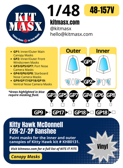 Kitty Hawk McDonnell F2H-2/-2P Banshee 1/48 Canopy Paint Masks, Kit # KH80131