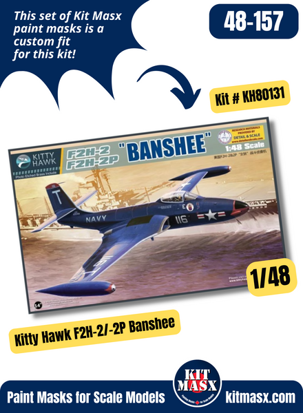 Kitty Hawk McDonnell F2H-2/-2P Banshee 1/48 Canopy Paint Masks, Kit # KH80131