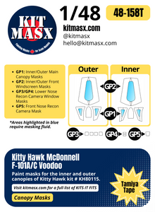 Kitty Hawk McDonnell F-101A/C Voodoo 1/48 Canopy Paint Masks, Kit # KH80115