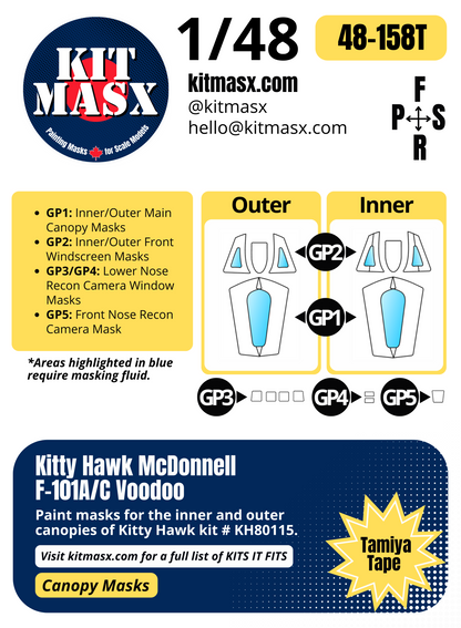Kitty Hawk McDonnell F-101A/C Voodoo 1/48 Canopy Paint Masks, Kit # KH80115