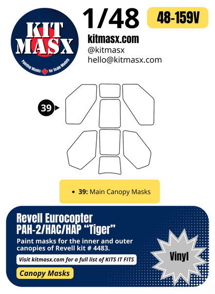 Revell Eurocopter PAH-2/HAC/HAP "Tiger" 1/48 Canopy Paint Masks, Kit # 4483