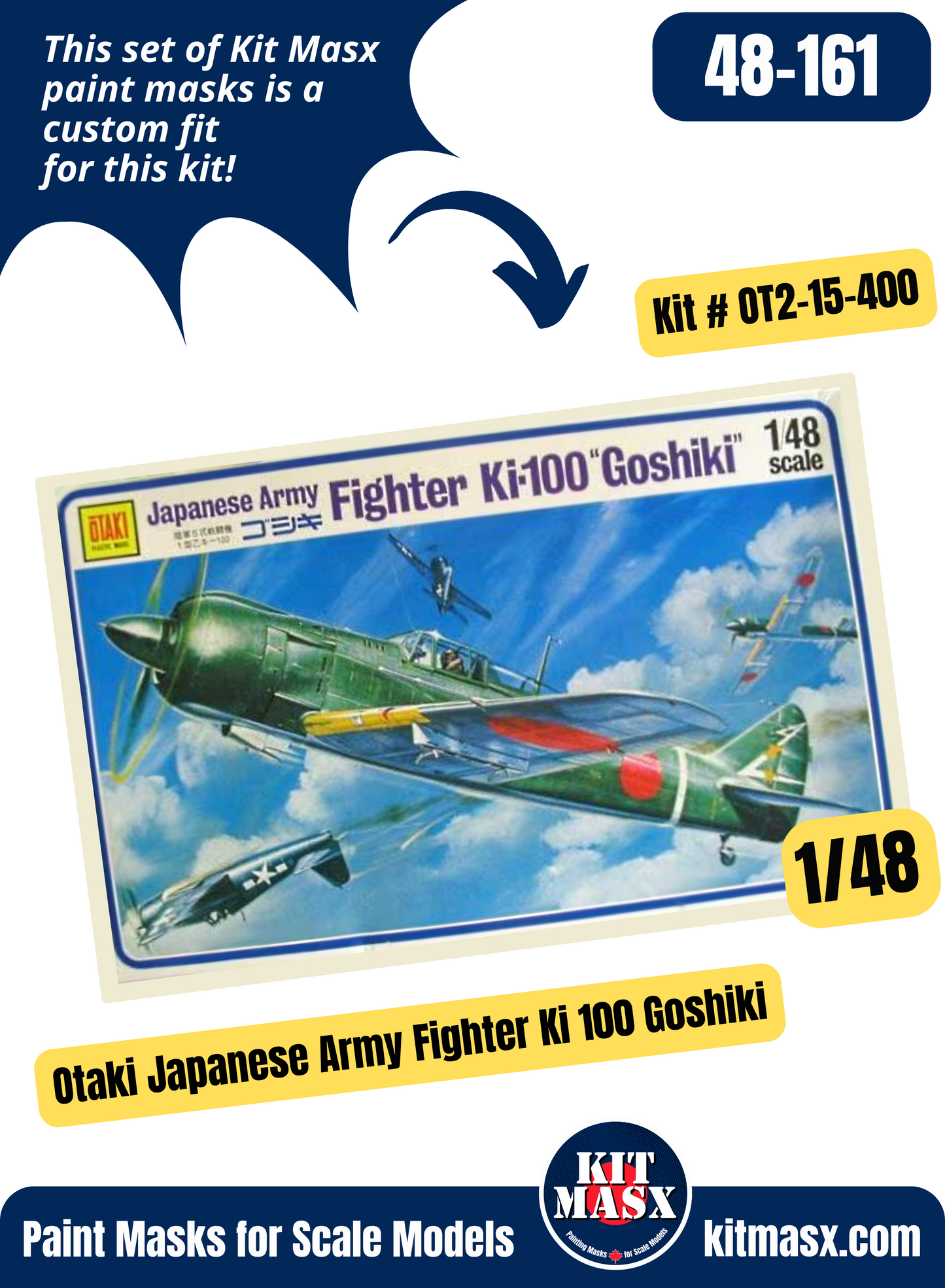 Otaki Kawasaki Ki-100 "Goshiki", Ki-100 Type 5 Model 1/1b "Tony" 1/48 Canopy Paint Masks, Kit # OT2-15-400