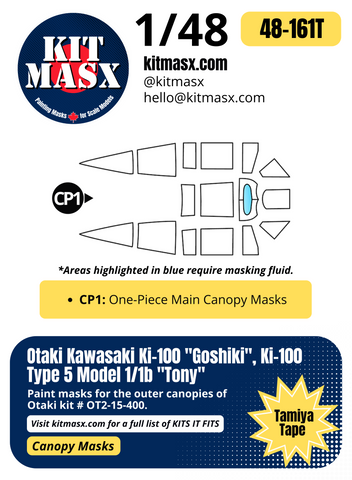 Otaki Kawasaki Ki-100 "Goshiki", Ki-100 Type 5 Model 1/1b "Tony" 1/48 Canopy Paint Masks, Kit # OT2-15-400