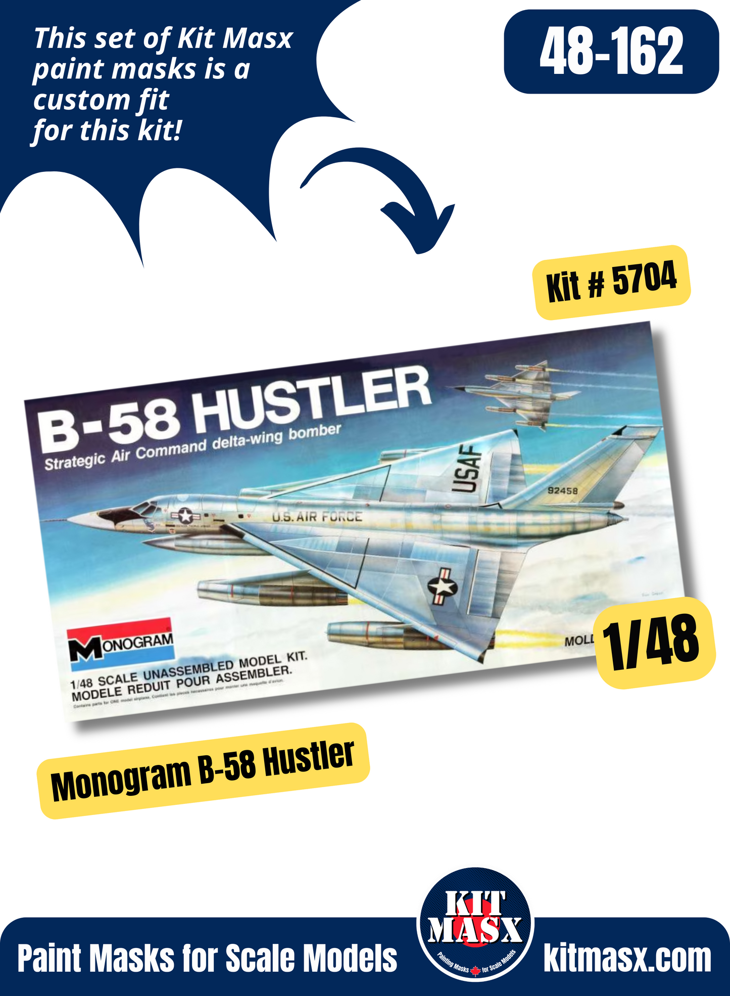 Monogram Convair B-58 Hustler 1/48 Canopy Paint Masks, Kit # 5704