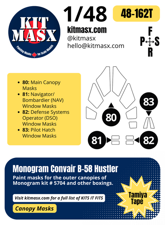 Monogram Convair B-58 Hustler 1/48 Canopy Paint Masks, Kit # 5704