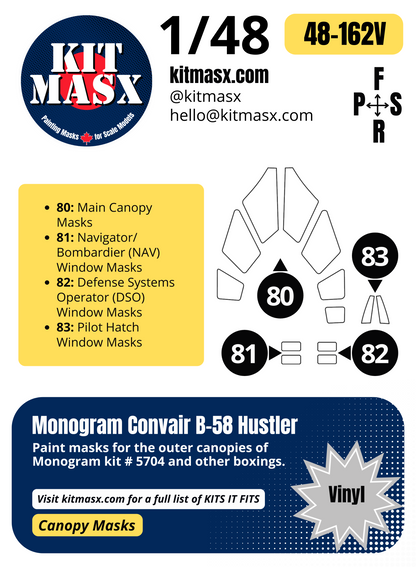 Monogram Convair B-58 Hustler 1/48 Canopy Paint Masks, Kit # 5704