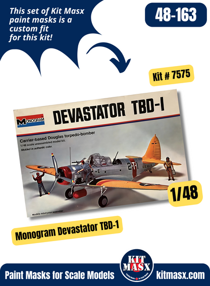Monogram Douglas TBD-1 Devastator 1/48 Canopy & Wheel Paint Masks, Kit # 7575