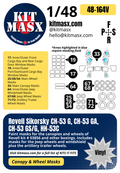 Revell Sikorsky CH-53 G, CH-53 GA, CH-53 GS/G, HH-53C 1/48 Canopy & Wheel Paint Masks, Kit # 03856