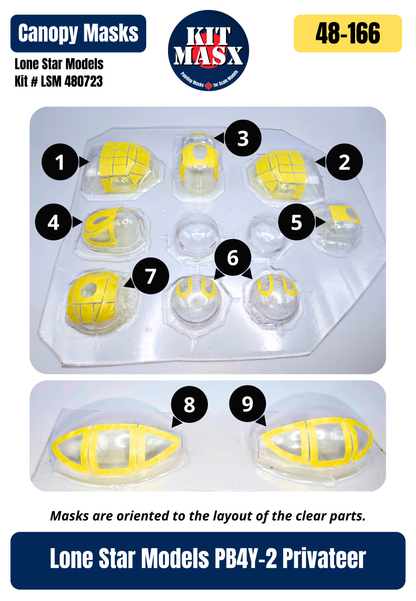 Lone Star Models PB4Y-2 Privateer 1/48 Canopy Paint Masks, Kit # LSM 480723