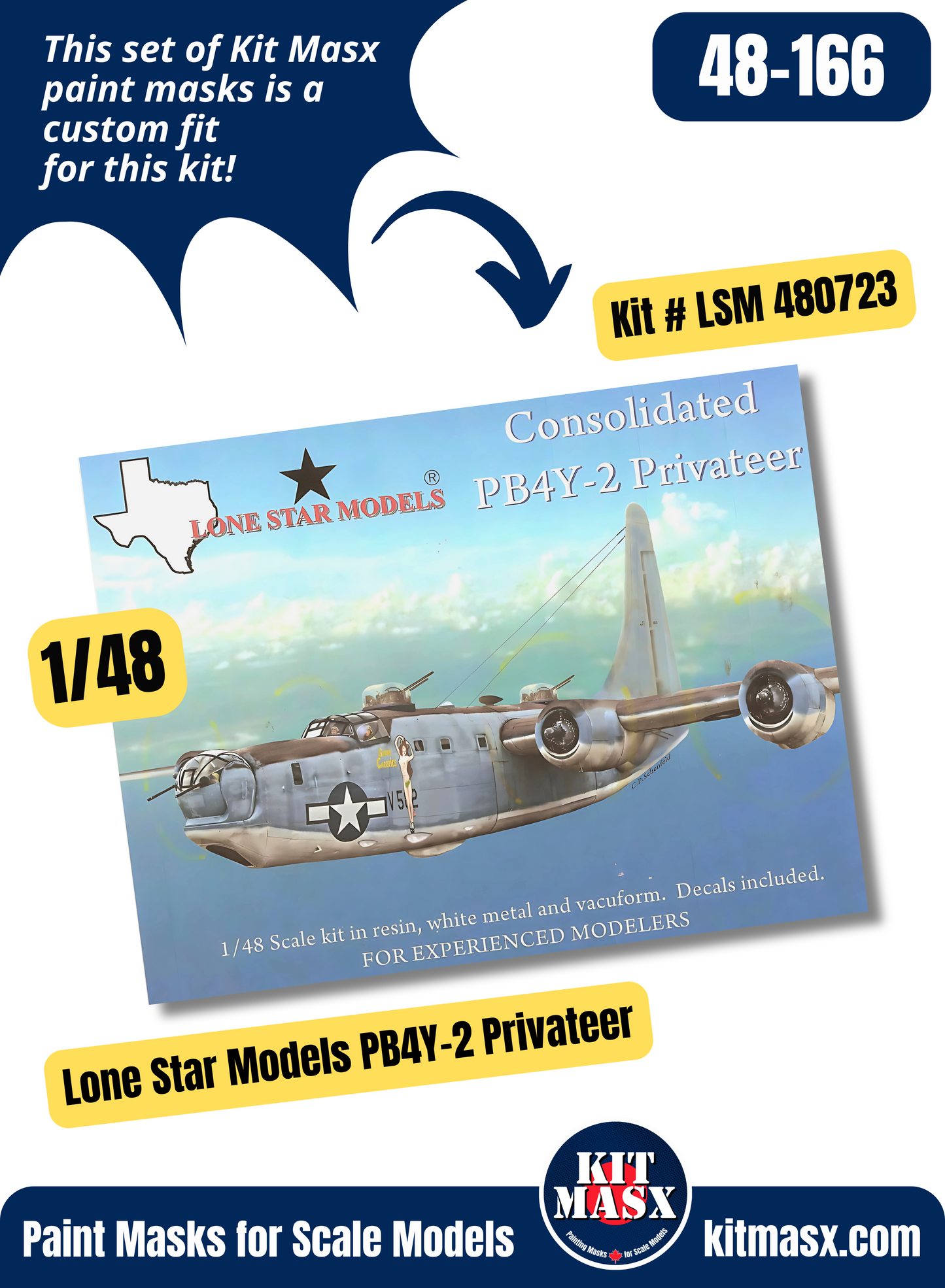 Lone Star Models PB4Y-2 Privateer 1/48 Canopy Paint Masks, Kit # LSM 480723