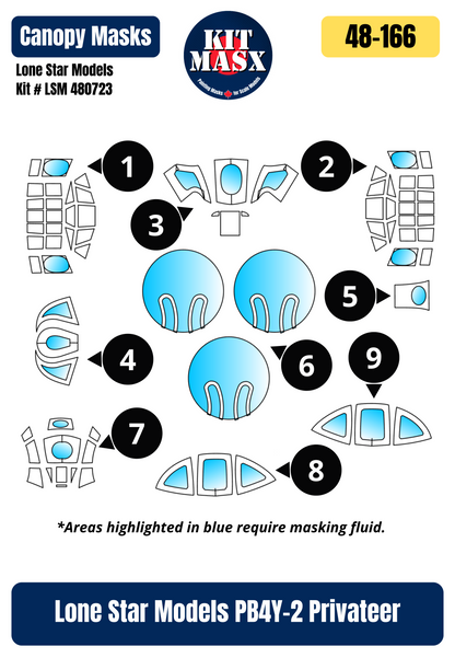Lone Star Models PB4Y-2 Privateer 1/48 Canopy Paint Masks, Kit # LSM 480723