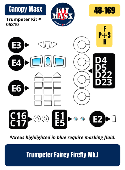 Trumpeter Fairey Firefly Mk.I 1/48 Canopy & Wheel Paint Masks, Kit # 05810
