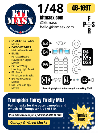 Trumpeter Fairey Firefly Mk.I 1/48 Canopy & Wheel Paint Masks, Kit # 05810