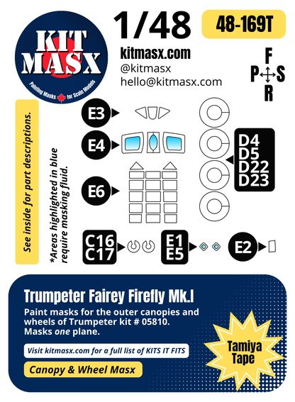 Trumpeter Fairey Firefly Mk.I 1/48 Canopy & Wheel Paint Masks, Kit # 05810