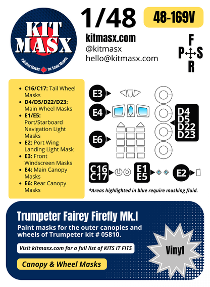 Trumpeter Fairey Firefly Mk.I 1/48 Canopy & Wheel Paint Masks, Kit # 05810