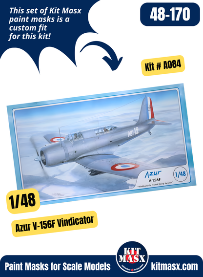 Azur Vought SB2U-1/U-2/U-3, V-156-B1/F "Vindicator" 1/48 Canopy Paint Masks, Kit # A084