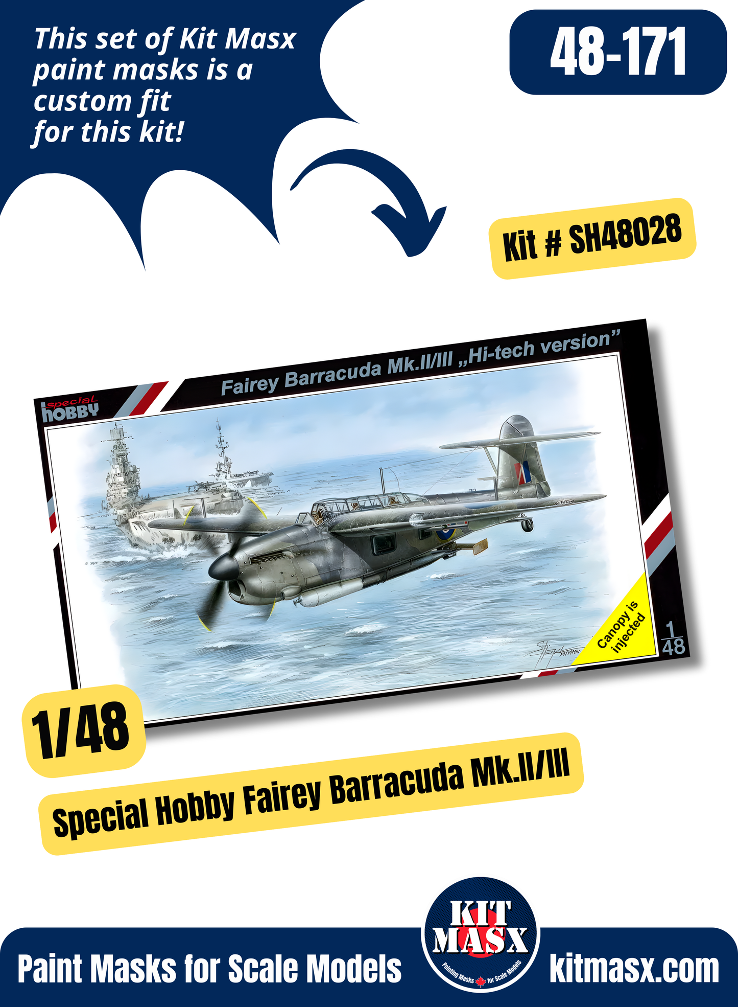 Special Hobby Fairey Barracuda Mk.II/Mk.III/Mk.V 1/48 Canopy & Wheel Paint Masks, Kit # SH48028