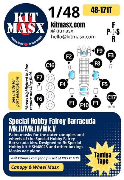Special Hobby Fairey Barracuda Mk.II/Mk.III/Mk.V 1/48 Canopy & Wheel Paint Masks, Kit # SH48028 (48171)