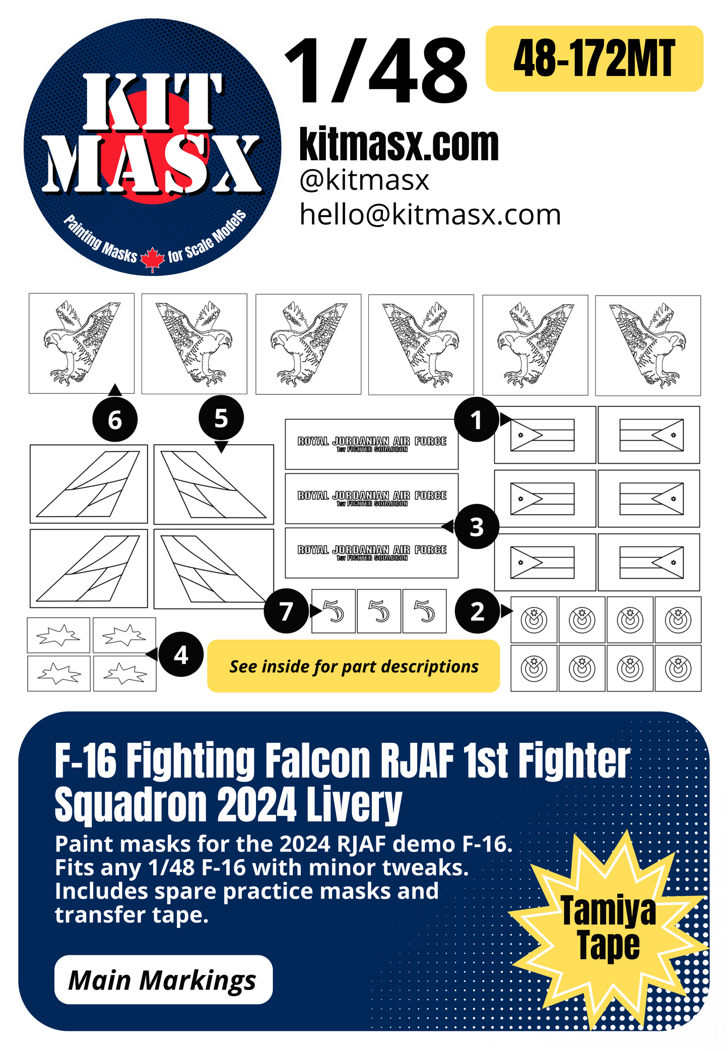 F-16 Fighting Falcon RJAF 1st Fighter Squadron 2024 Livery 1/48 Main Marking Paint Masks