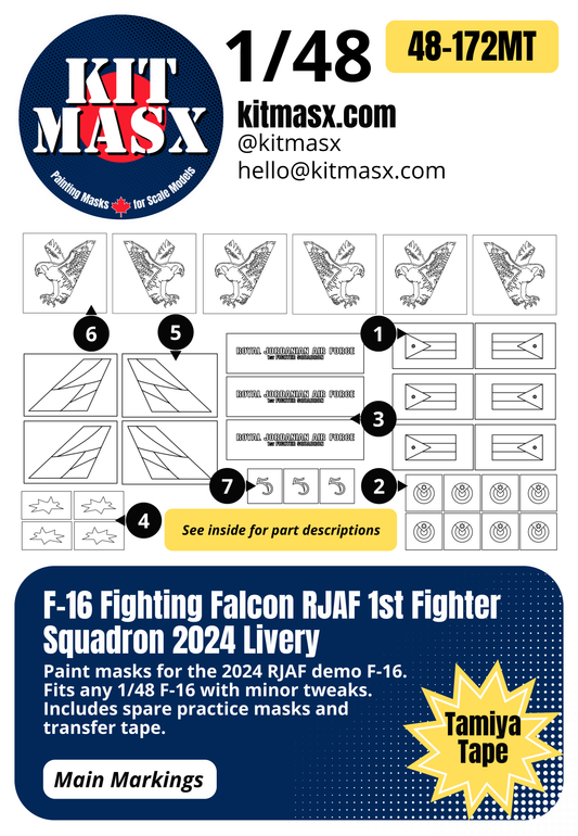 F-16 Fighting Falcon RJAF 1st Fighter Squadron 2024 Livery 1/48 Main Marking Paint Masks