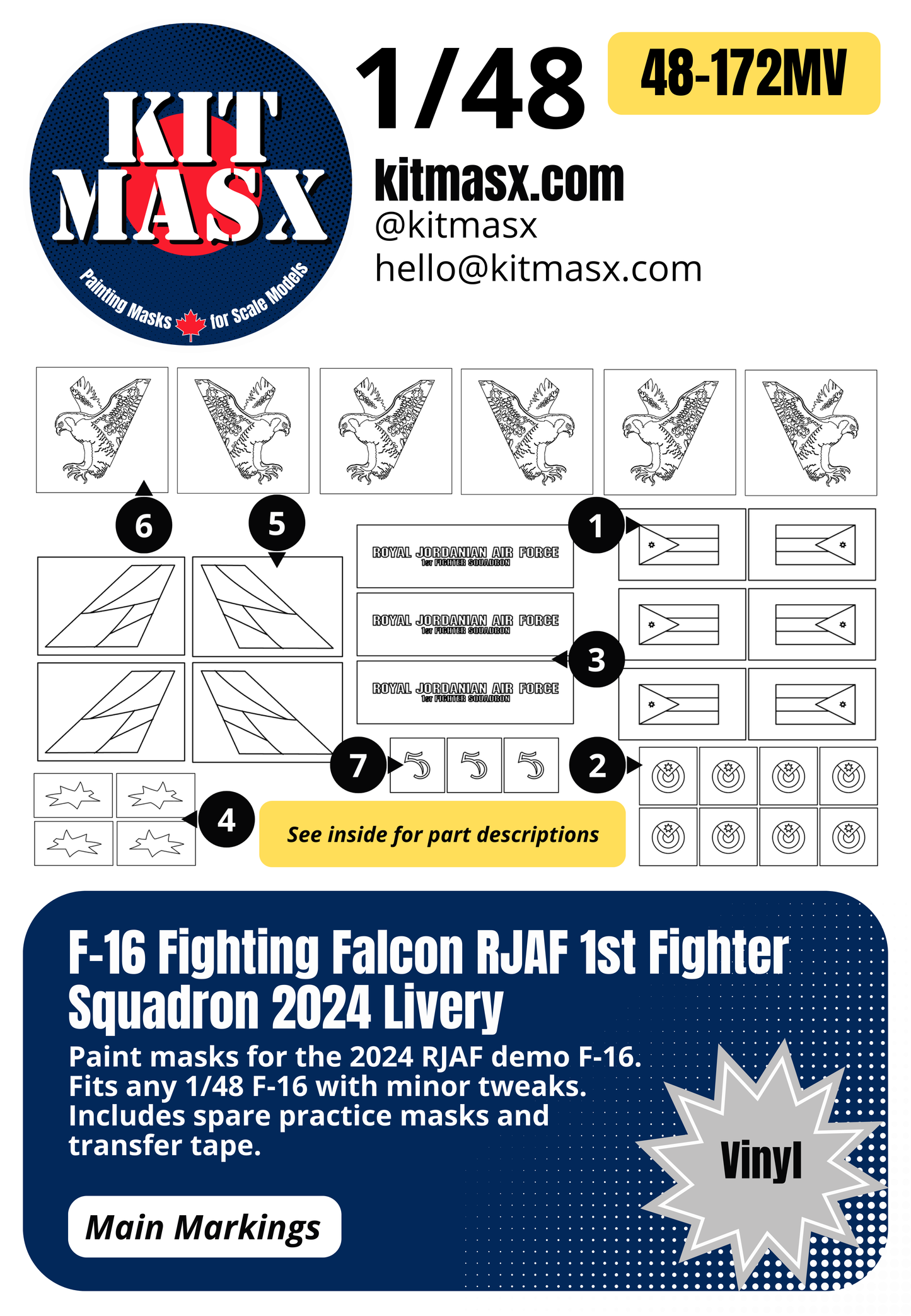 F-16 Fighting Falcon RJAF 1st Fighter Squadron 2024 Livery 1/48 Main Marking Paint Masks