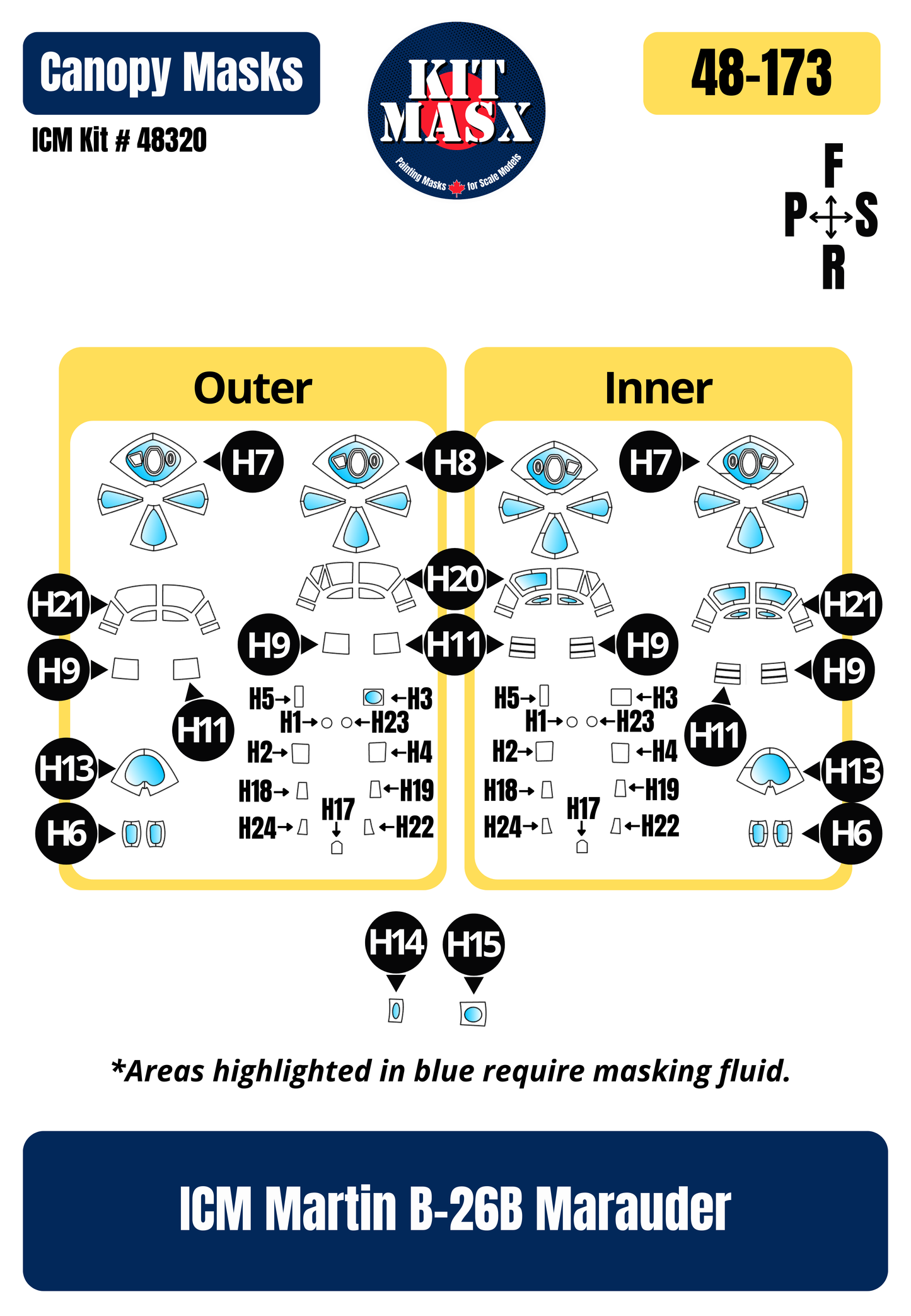 ICM Martin B-26B Marauder 1/48 Canopy Paint Masks, Kit # 48320