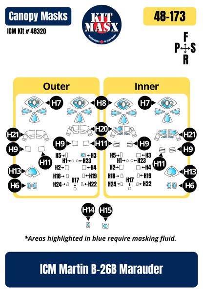 ICM Martin B-26B Marauder 1/48 Canopy Paint Masks, Kit # 48320