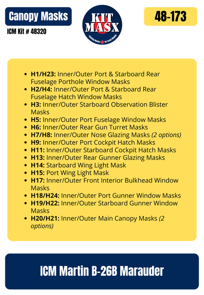 ICM Martin B-26B Marauder 1/48 Canopy Paint Masks, Kit # 48320