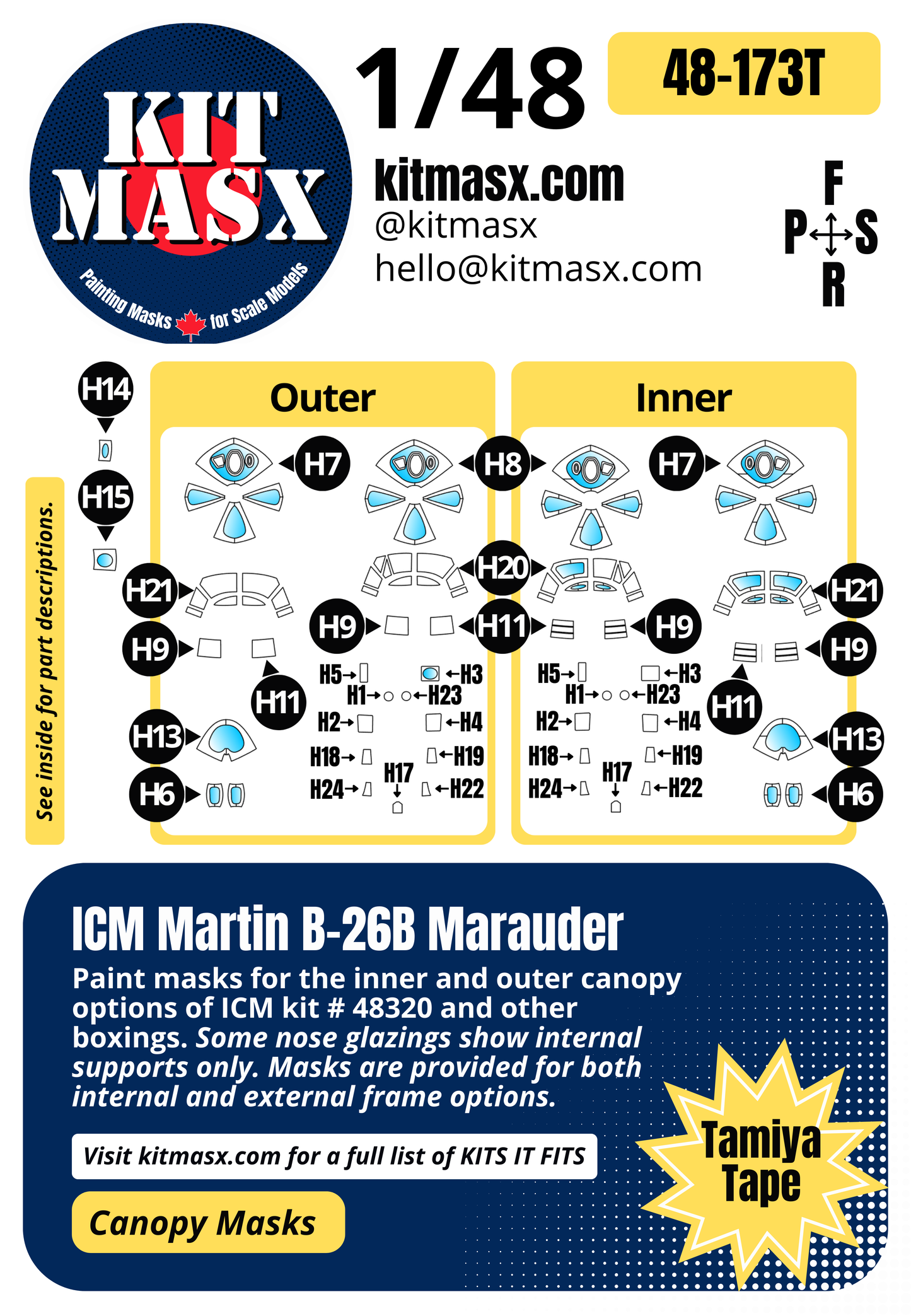 ICM Martin B-26B Marauder 1/48 Canopy Paint Masks, Kit # 48320