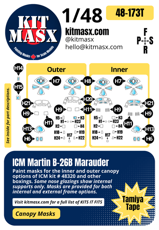 ICM Martin B-26B Marauder 1/48 Canopy Paint Masks, Kit # 48320