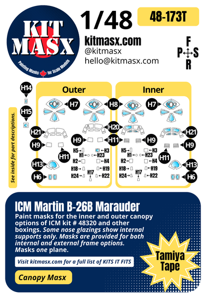 ICM Martin B-26B Marauder 1/48 Canopy Paint Masks, Kit # 48320 (48173)