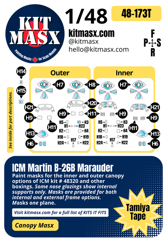 ICM Martin B-26B Marauder 1/48 Canopy Paint Masks, Kit # 48320 (48173)