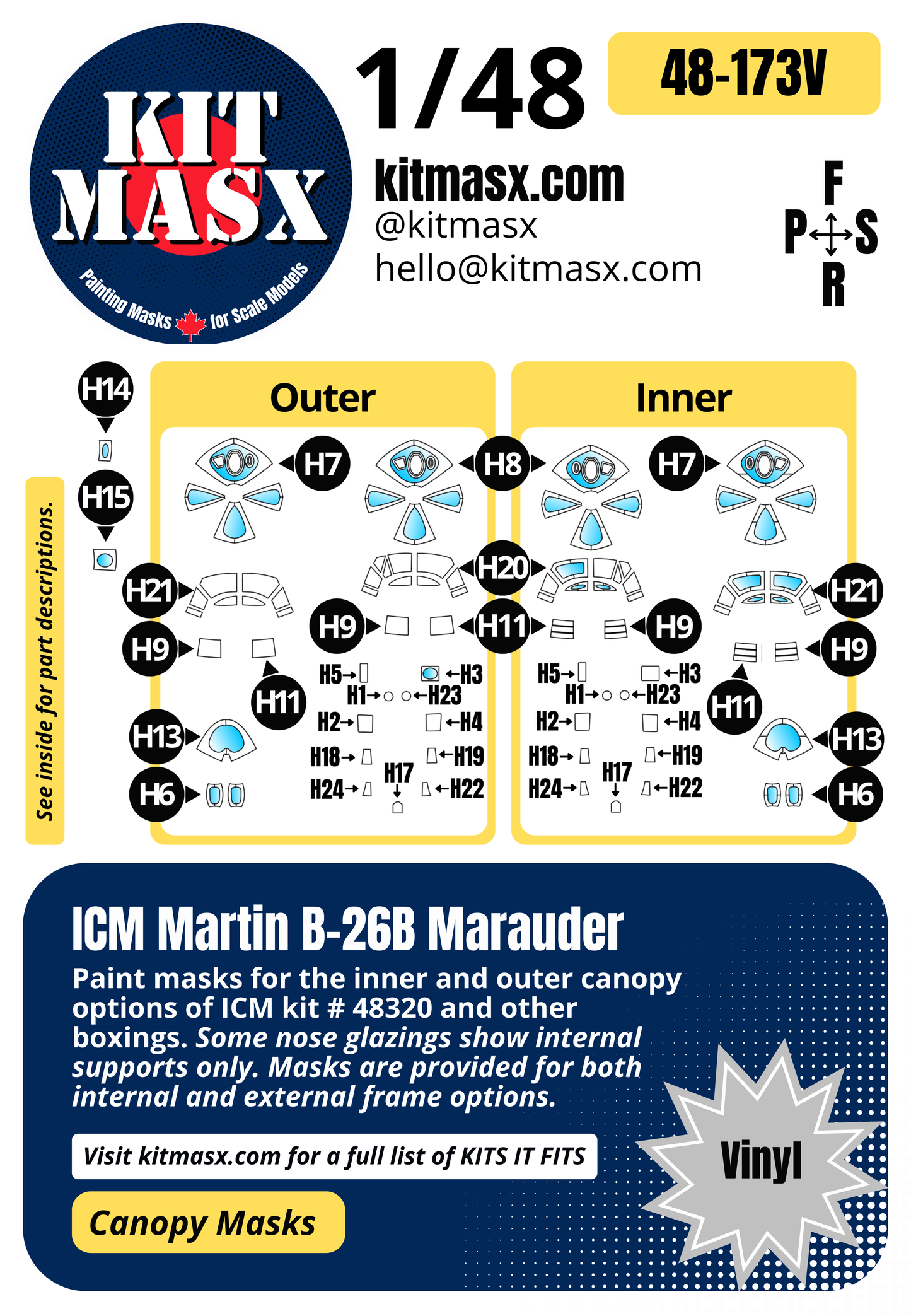 ICM Martin B-26B Marauder 1/48 Canopy Paint Masks, Kit # 48320