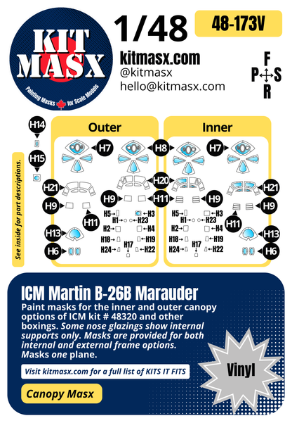 ICM Martin B-26B Marauder 1/48 Canopy Paint Masks, Kit # 48320 (48173)