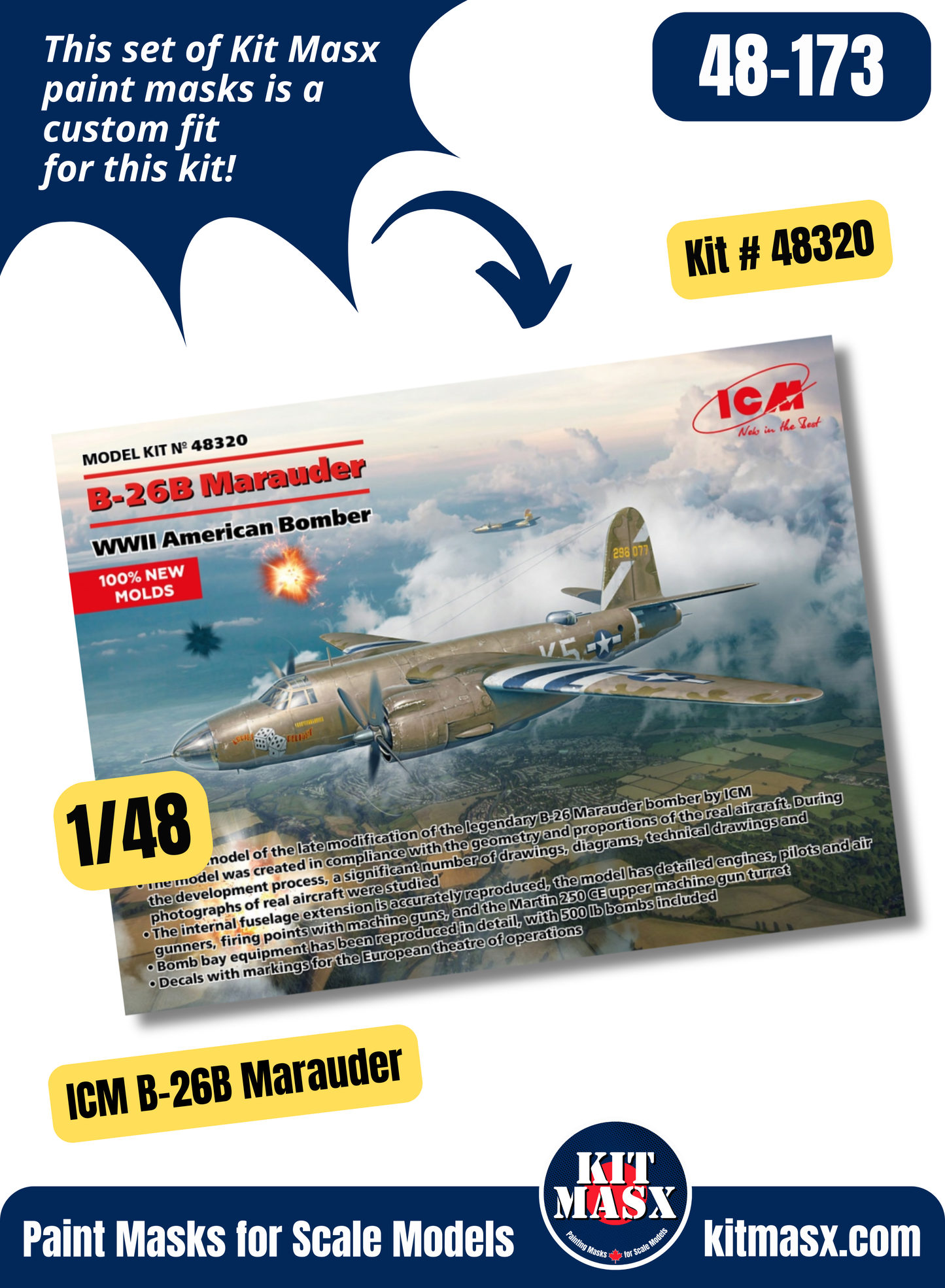 ICM Martin B-26B Marauder 1/48 Canopy Paint Masks, Kit # 48320