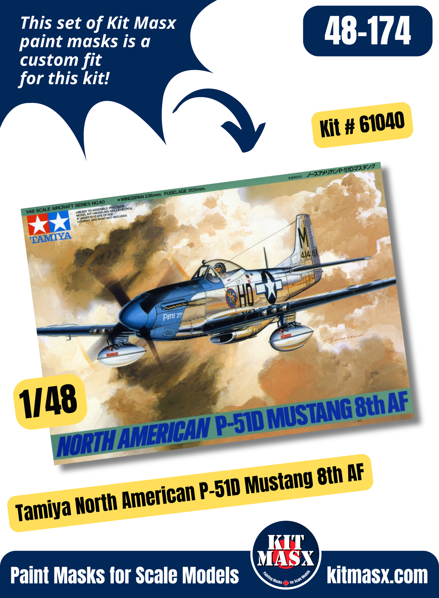 Tamiya North American P-51D/F-51D Mustang 1/48 Canopy & Wheel Paint Masks, Kit # 61040