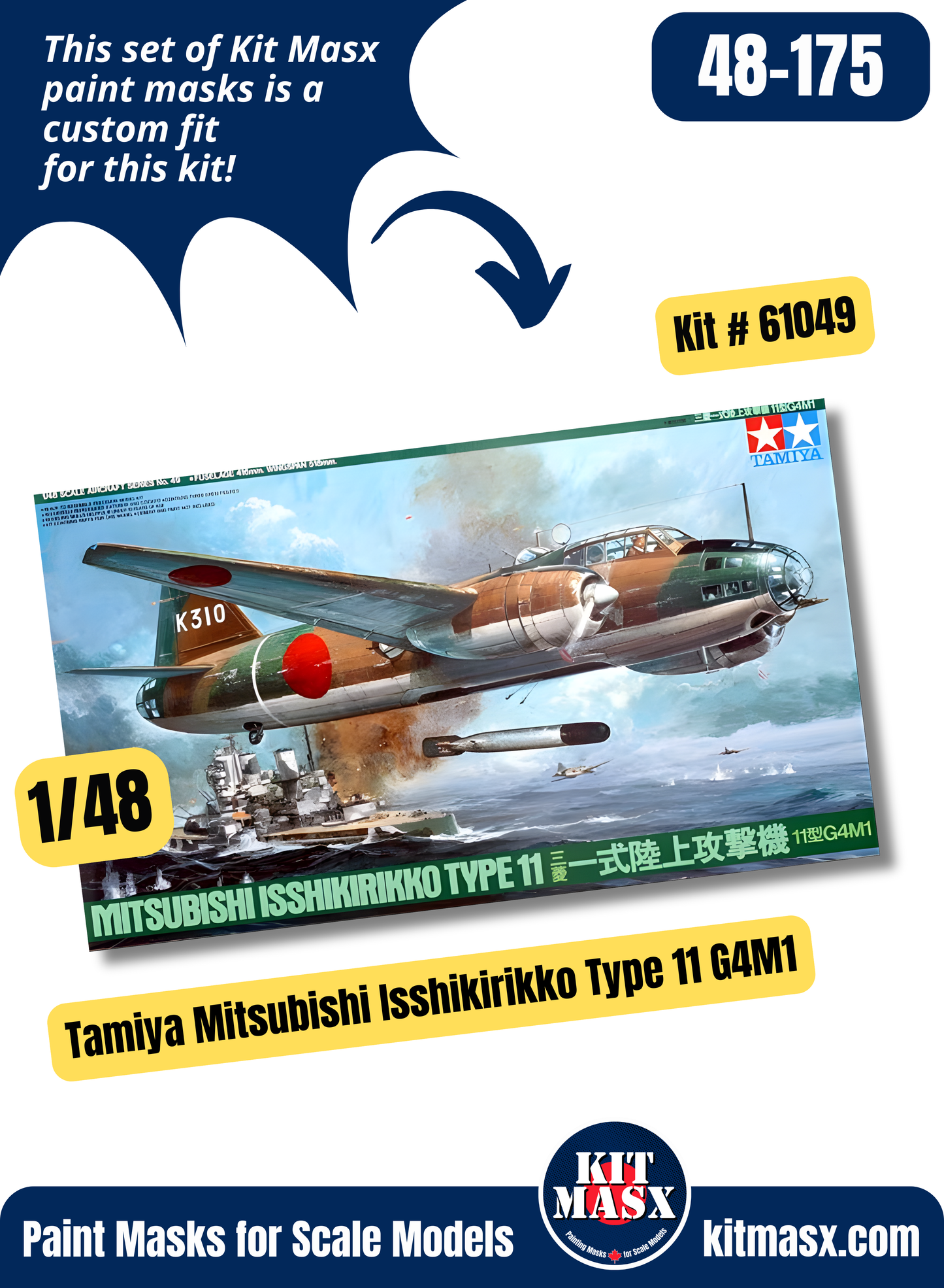 Tamiya Mitsubishi Isshikirikko Type 11 G4M1 "Betty" 1/48 Canopy & Wheel Paint Masks, Kit # 61049