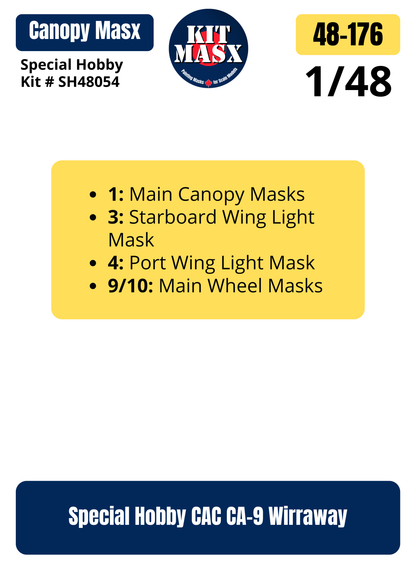 Special Hobby CAC CA-9 Wirraway 1/48 Canopy & Wheel Paint Masks, Kit # SH48054 (48176)