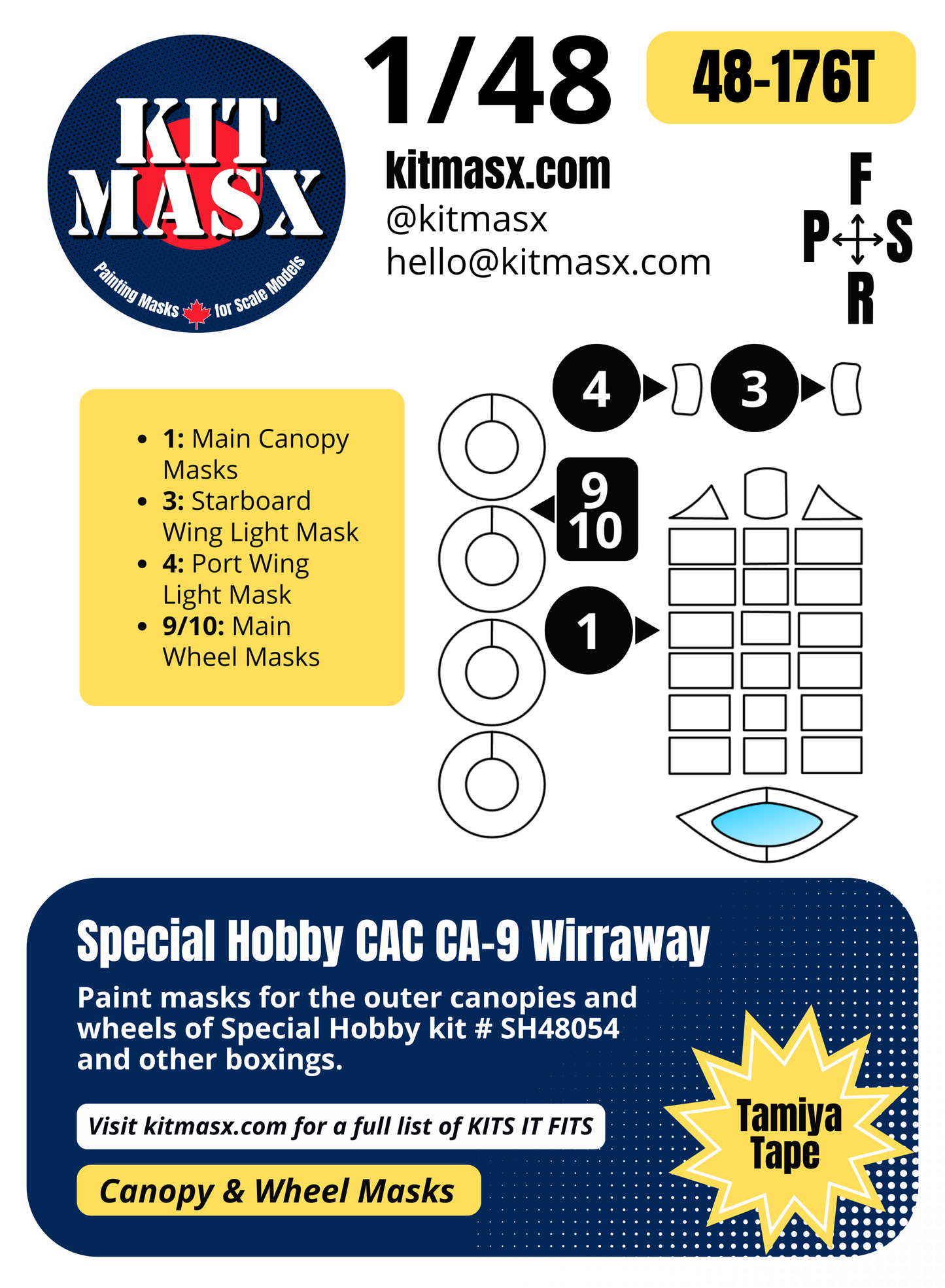 Special Hobby CAC CA-9 Wirraway 1/48 Canopy & Wheel Paint Masks, Kit # SH48054