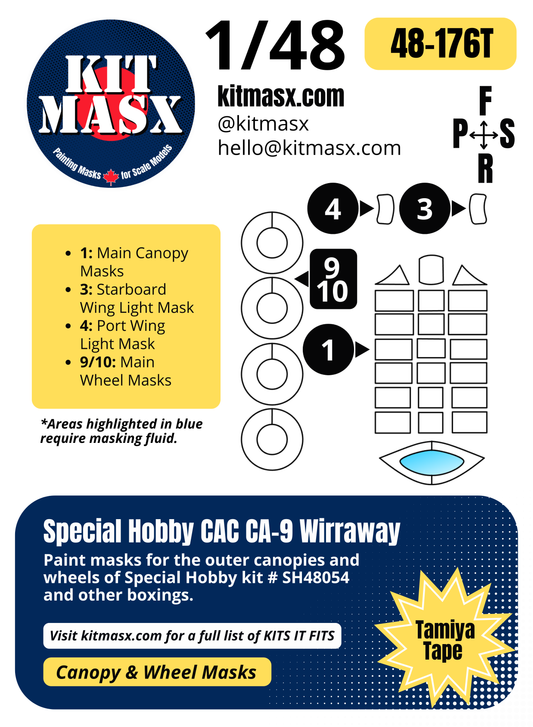 Special Hobby CAC CA-9 Wirraway 1/48 Canopy & Wheel Paint Masks, Kit # SH48054