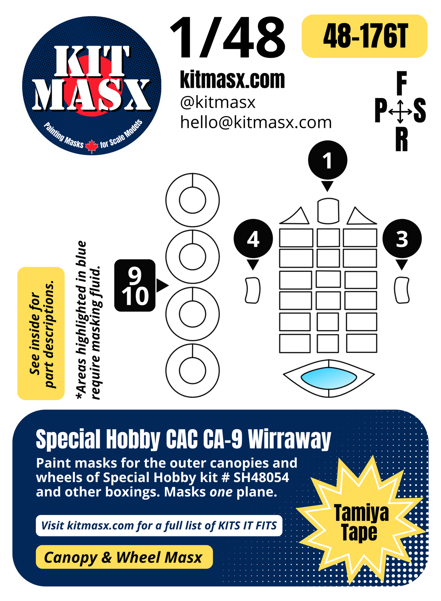 Special Hobby CAC CA-9 Wirraway 1/48 Canopy & Wheel Paint Masks, Kit # SH48054 (48176)