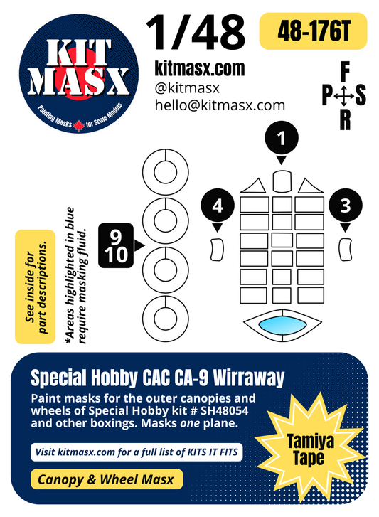 Special Hobby CAC CA-9 Wirraway 1/48 Canopy & Wheel Paint Masks, Kit # SH48054 (48176)