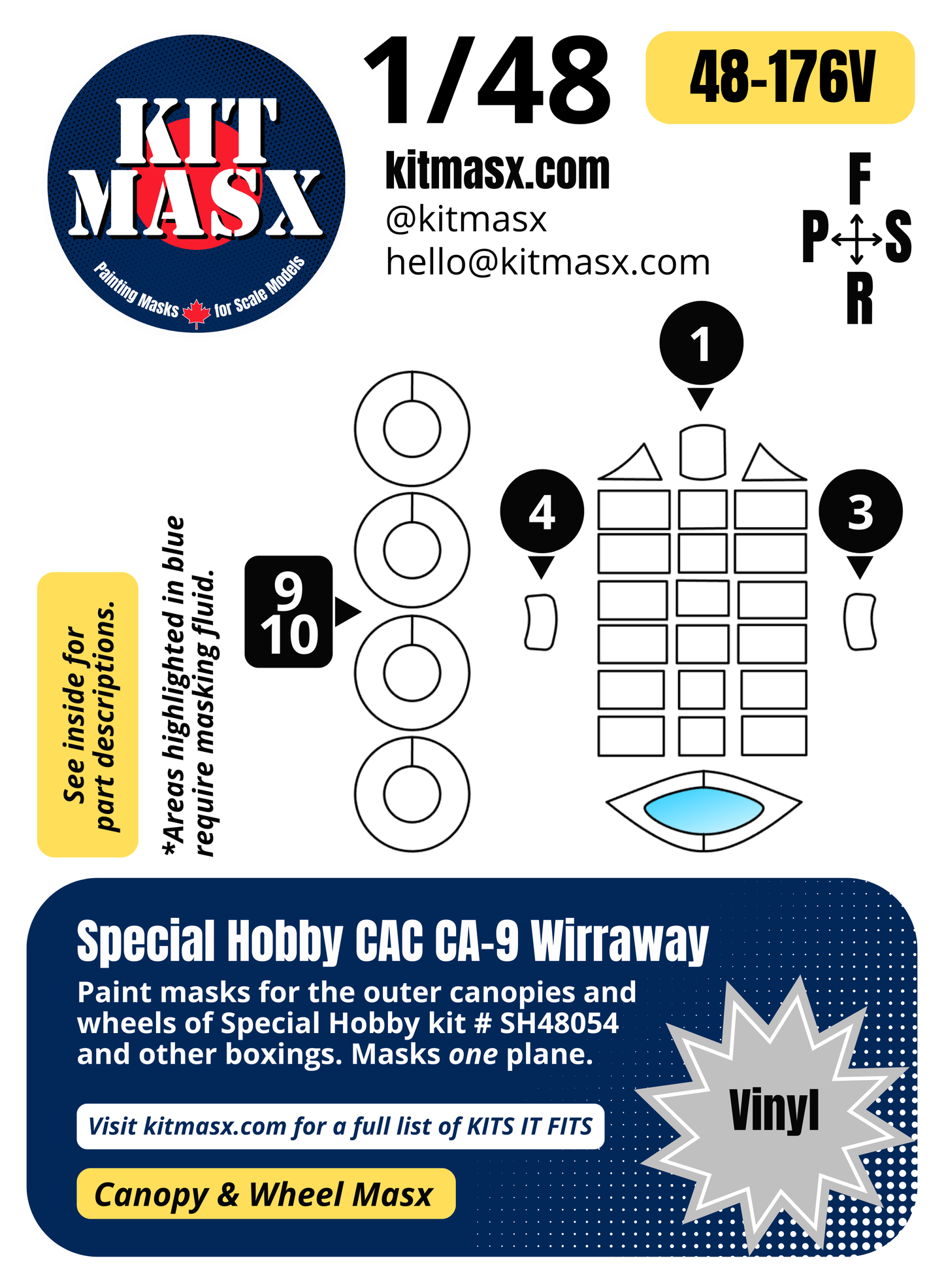 Special Hobby CAC CA-9 Wirraway 1/48 Canopy & Wheel Paint Masks, Kit # SH48054 (48176)