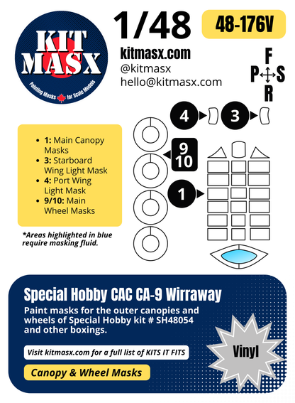 Special Hobby CAC CA-9 Wirraway 1/48 Canopy & Wheel Paint Masks, Kit # SH48054